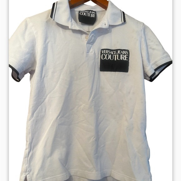 VERSACE JEANS COUTURE Sz Small STITCHED LOGO WHITE POLO SHIRT - Picture 4 of 12